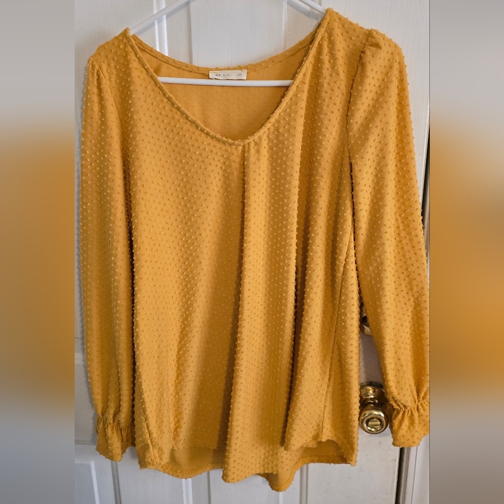 Golden Yellow Relaxed Ribbed Long Sleeve Blouse